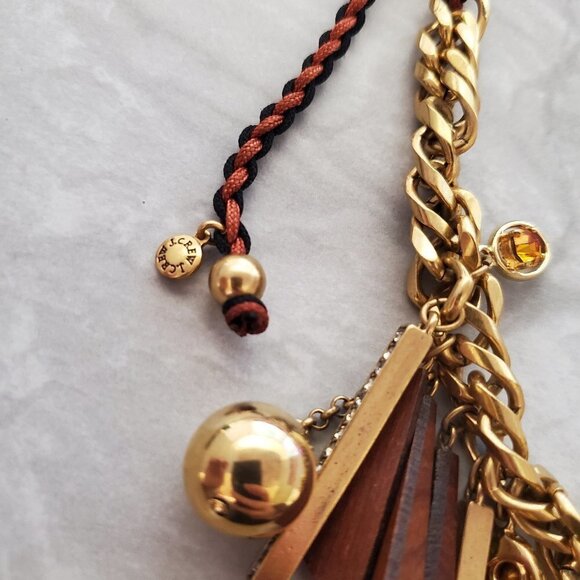 ✨ J.Crew Geometric Wood Rhinestones Crystals Balls Cord Necklace ✨ - Picture 15 of 16